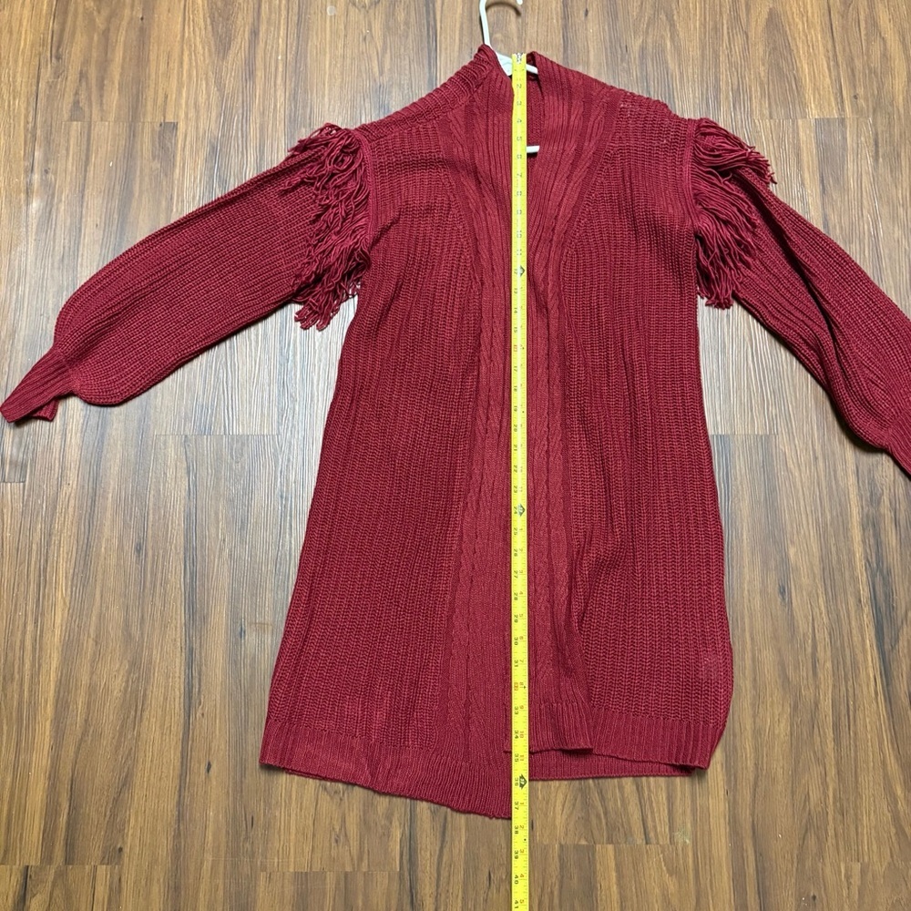 Time and Tru Burgundy Fringe Cardigan - Picture 5 of 8